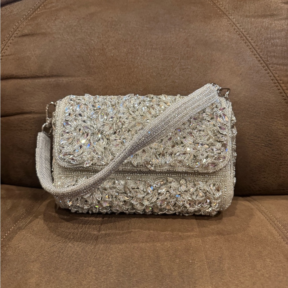 Elegant Silver Beaded Women's Bag